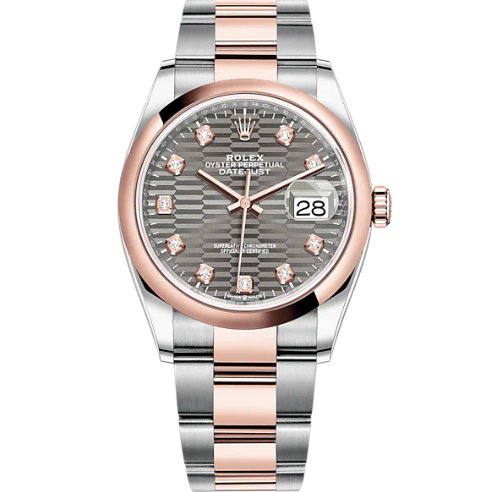 Datejust 36 36mm Oystersteel Everose Gold Oyster Bracelet  Slate Fluted-Motif Diamond-set Dial Domed Bezel - Rolex