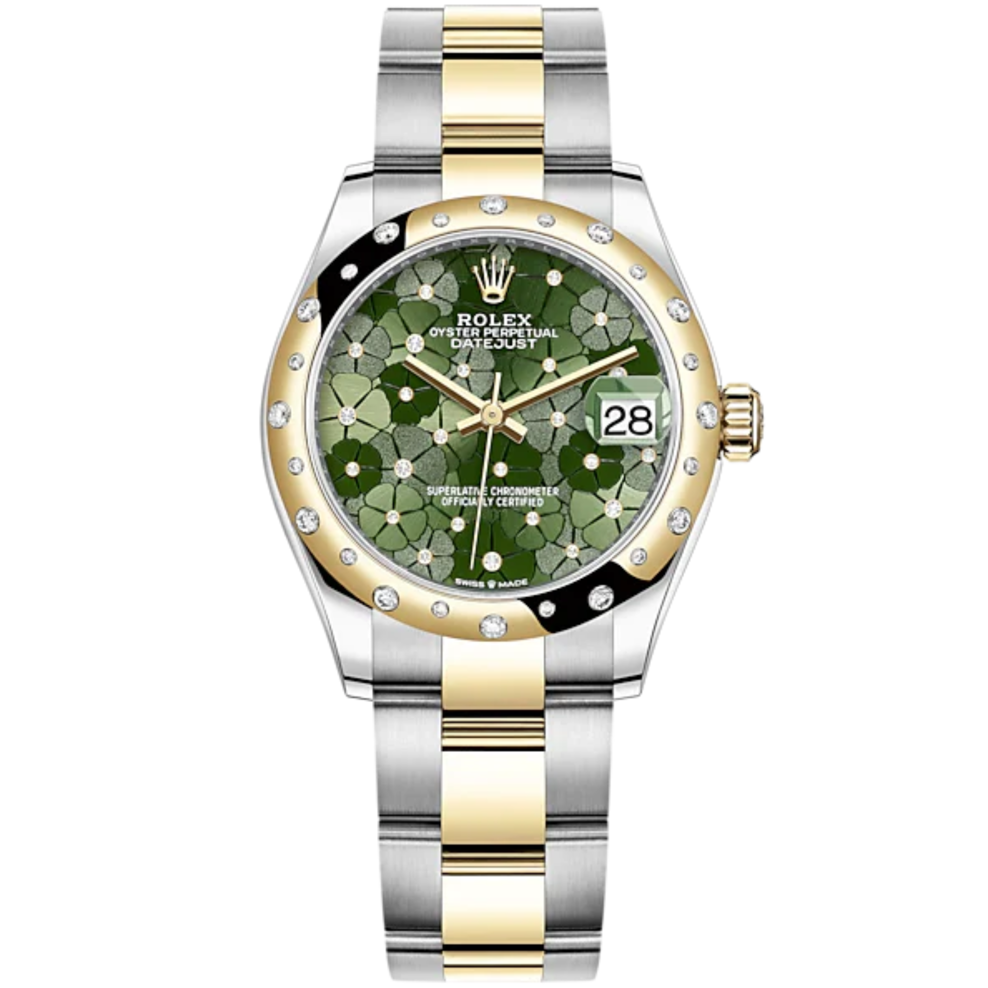 Datejust 31 31mm Oyster Bracelet Oystersteel and Yellow Gold with Olive-Green Floral-Motif Diamond-Set Dial Diamond-Set Bezel - Rolex