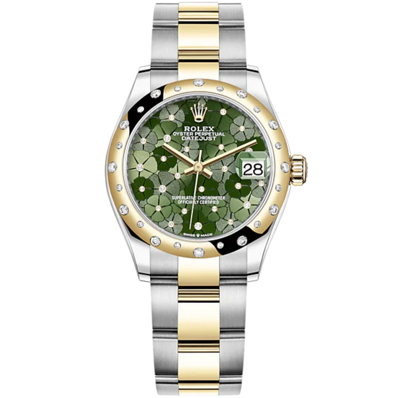 Datejust 31 31mm Oyster Bracelet Oystersteel and Yellow Gold with Olive-Green Floral-Motif Diamond-Set Dial Diamond-Set Bezel - Rolex