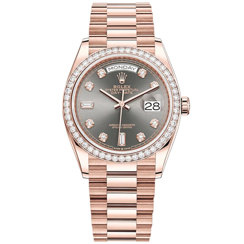 Day-Date 36 36mm President Bracelet and 18 KT Everose Gold with Slate Diamond-Set Dial Diamond-Set Bezel - Rolex
