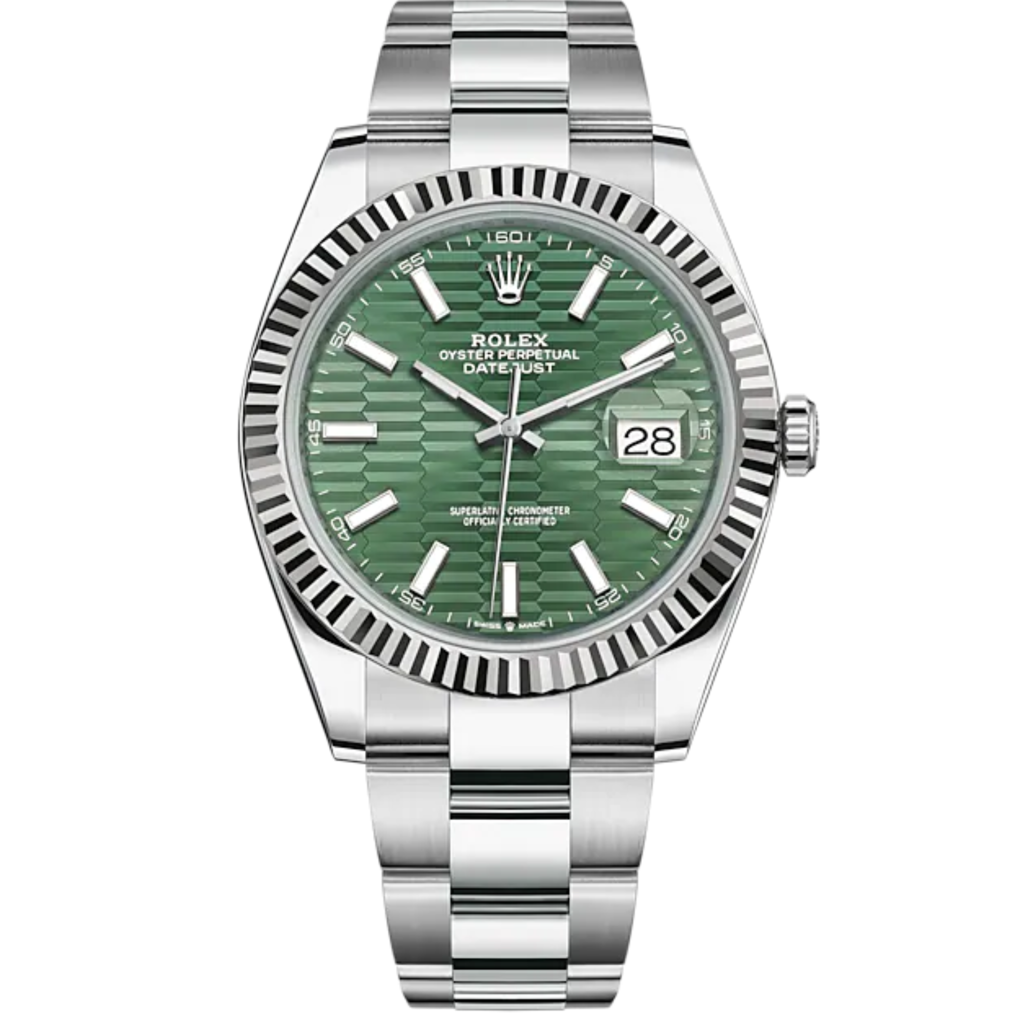 Datejust 41 41mm Oyster Bracelet Oystersteel and White Gold with Mint Green Fluted-Motif Dial Fluted Bezel - Rolex