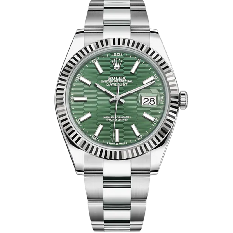 Datejust 41 41mm Oyster Bracelet Oystersteel and White Gold with Mint Green Fluted-Motif Dial Fluted Bezel - Rolex