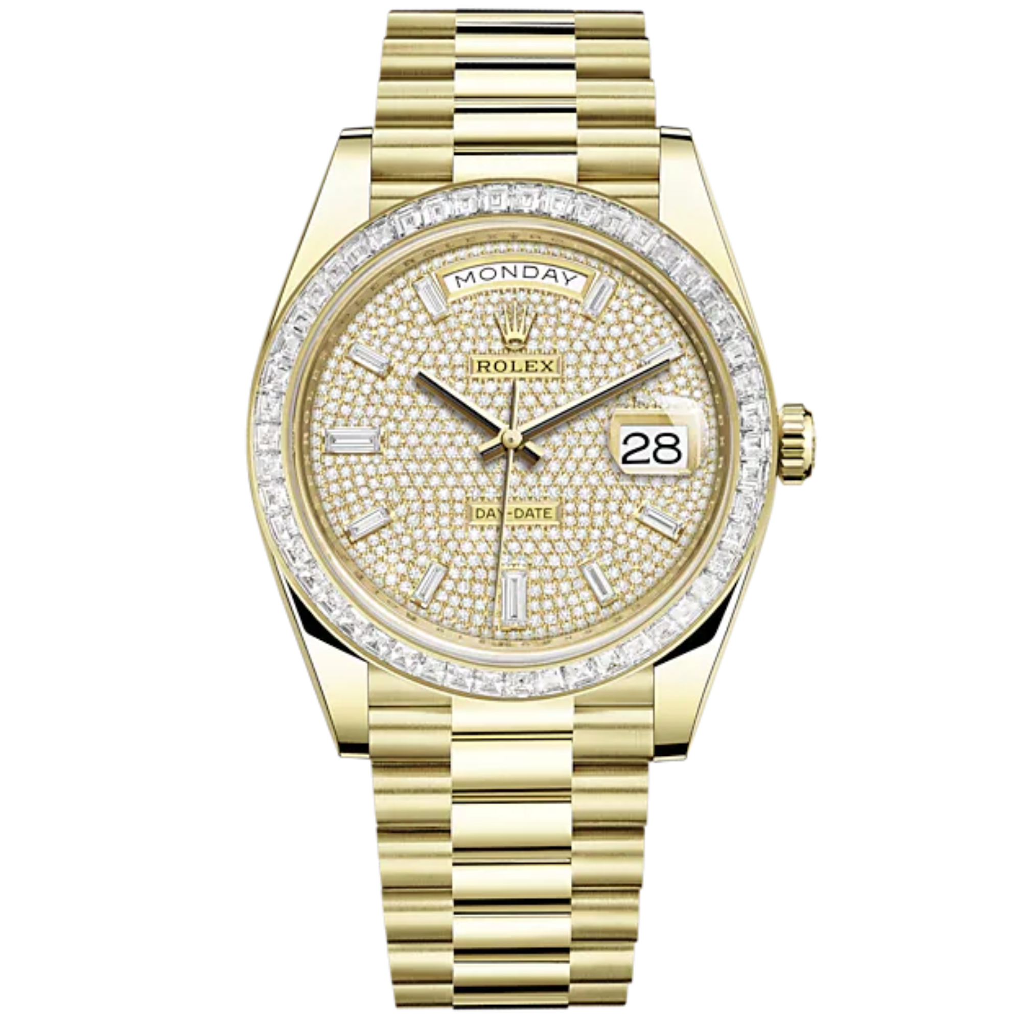 Day-Date 40 40mm President Bracelet and 18 KT Yellow Gold with Diamond-Paved Dial and Diamond-Set Bezel - Rolex