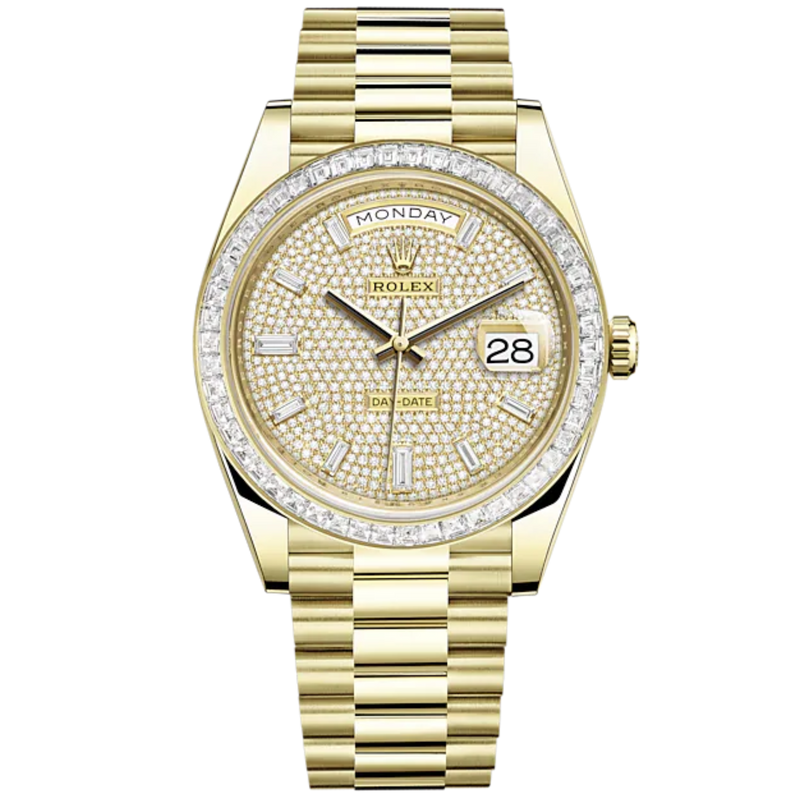 Day-Date 40 40mm President Bracelet and 18 KT Yellow Gold with Diamond-Paved Dial and Diamond-Set Bezel - Rolex