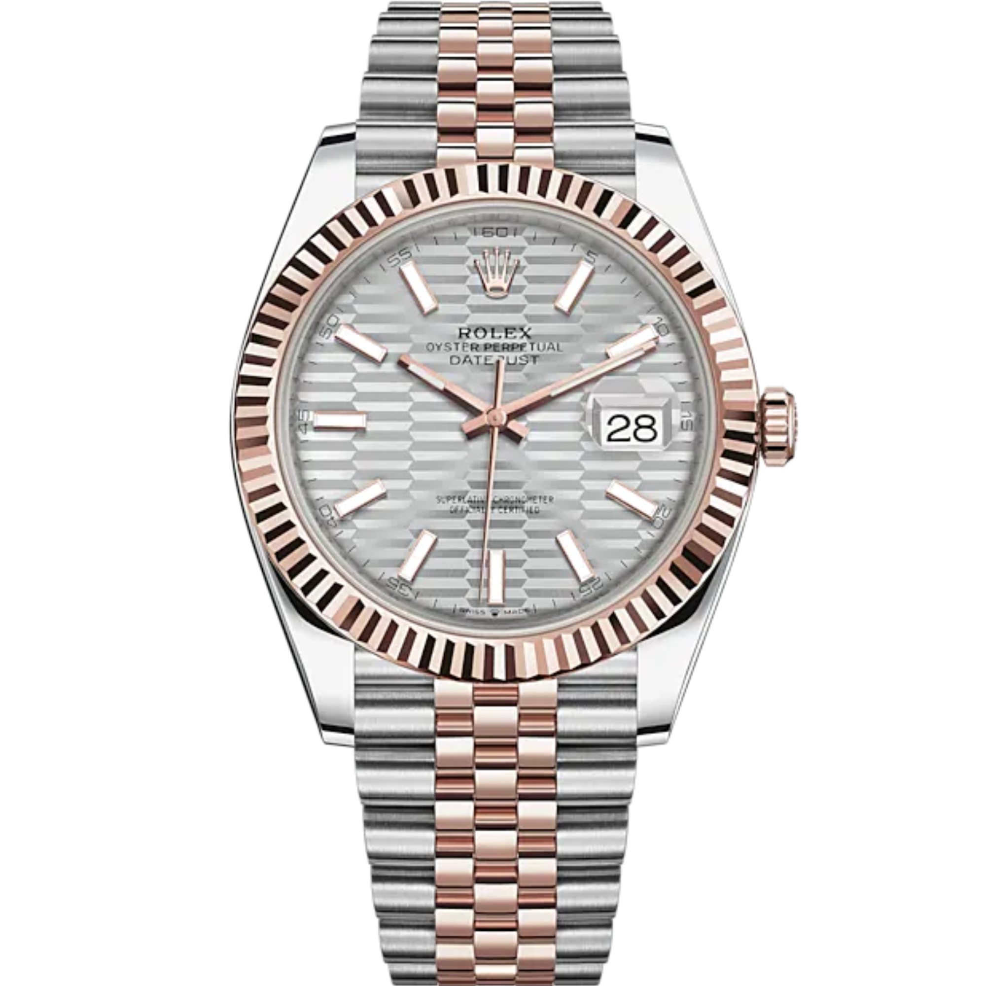 Datejust 41 41mm Jubilee Bracelet Oystersteel and Everose Gold with Silver Fluted-Motif Dial Fluted Bezel - Rolex