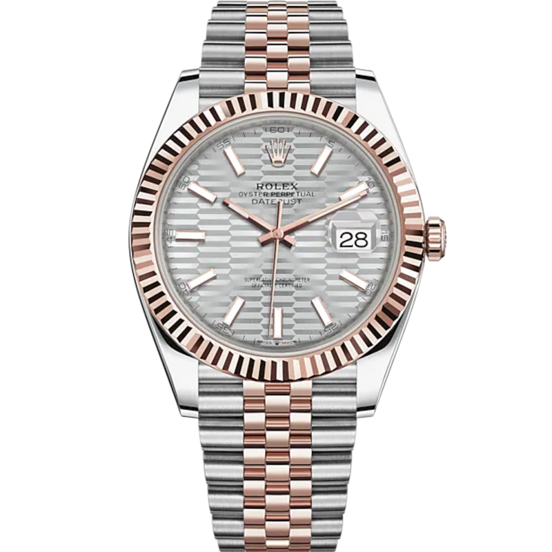 Datejust 41 41mm Jubilee Bracelet Oystersteel and Everose Gold with Silver Fluted-Motif Dial Fluted Bezel - Rolex