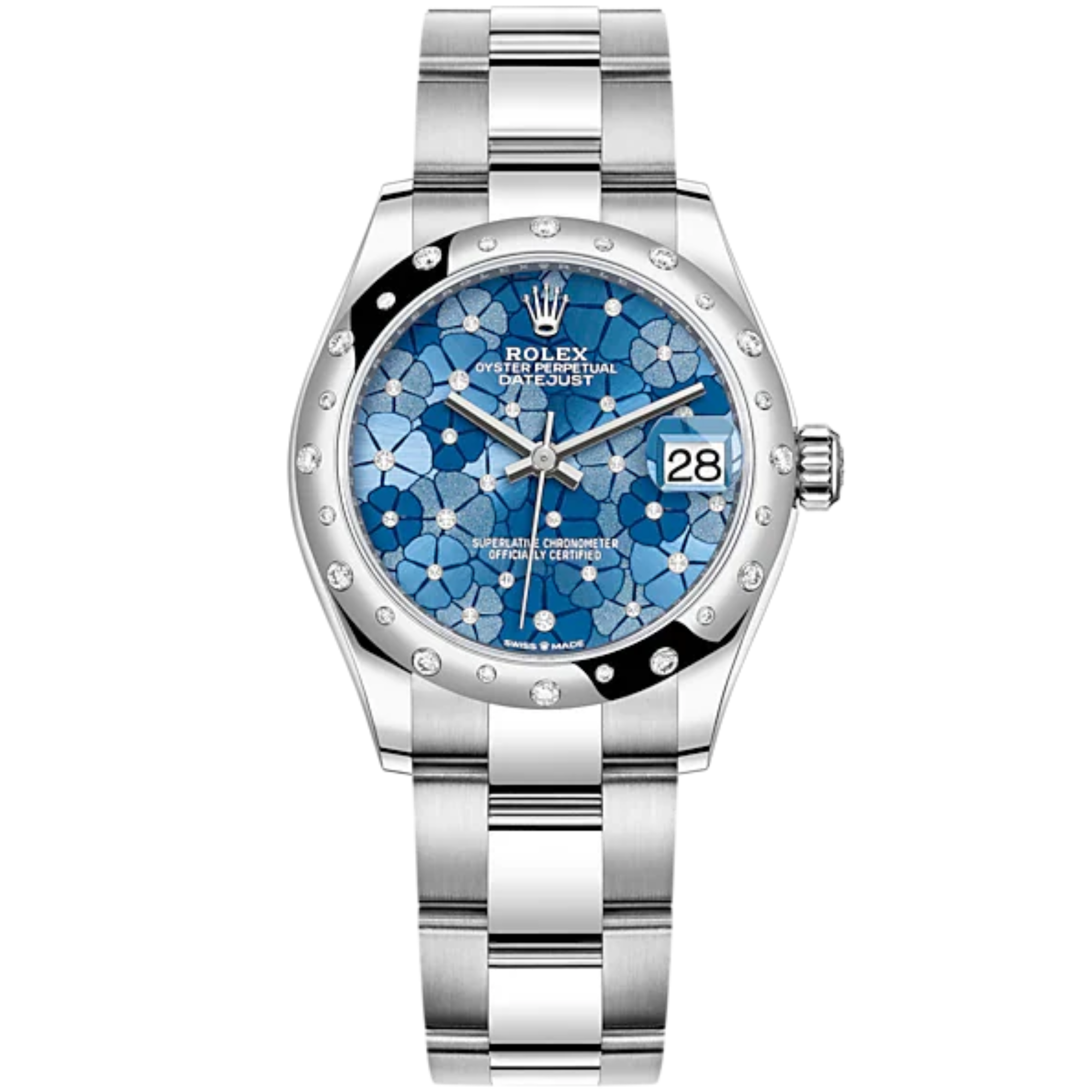 Datejust 31 31mm Oyster Bracelet Oystersteel and White Gold with Blue Diamond-Set Dial Diamond-Set Bezel - Rolex