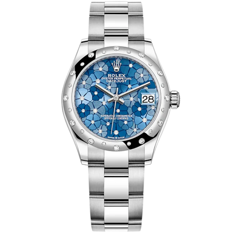 Datejust 31 31mm Oyster Bracelet Oystersteel and White Gold with Blue Diamond-Set Dial Diamond-Set Bezel - Rolex