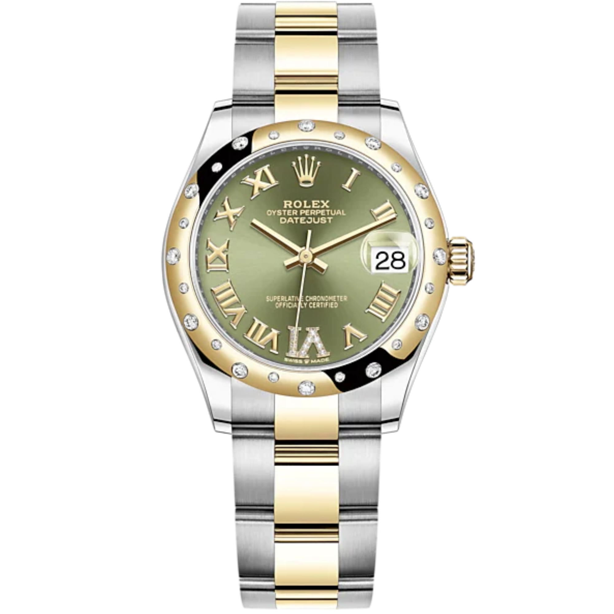 Datejust 31 31mm Oyster Bracelet Oystersteel and Yellow Gold with Olive-Green Floral-Motif Diamond-Set Dial Diamond Set Bezel - Rolex