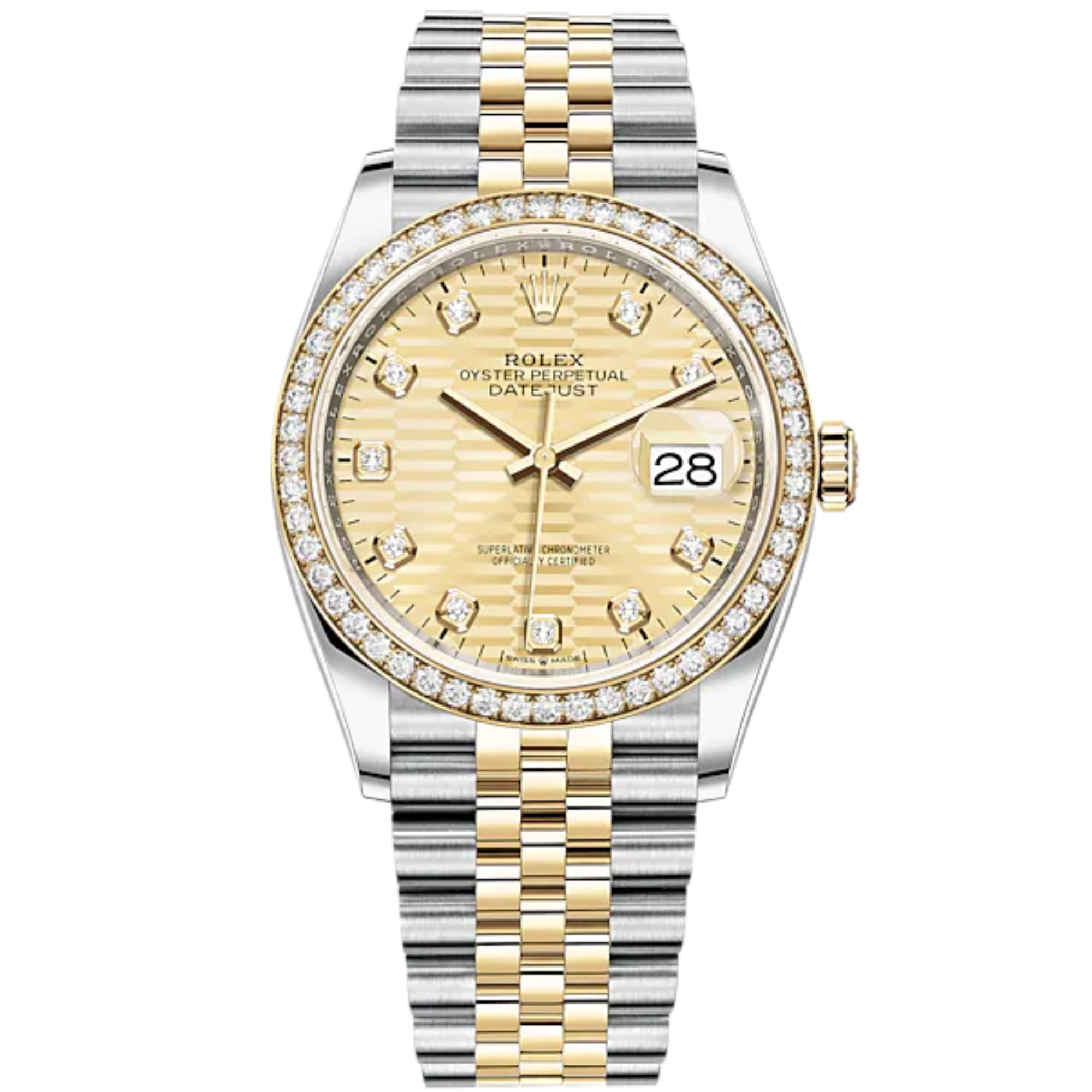 Datejust 36 36mm Oystersteel and Yellow Gold Jubilee Bracelet Golden Fluted-Motif Diamond-set Dial Diamond-set Bezel - Rolex