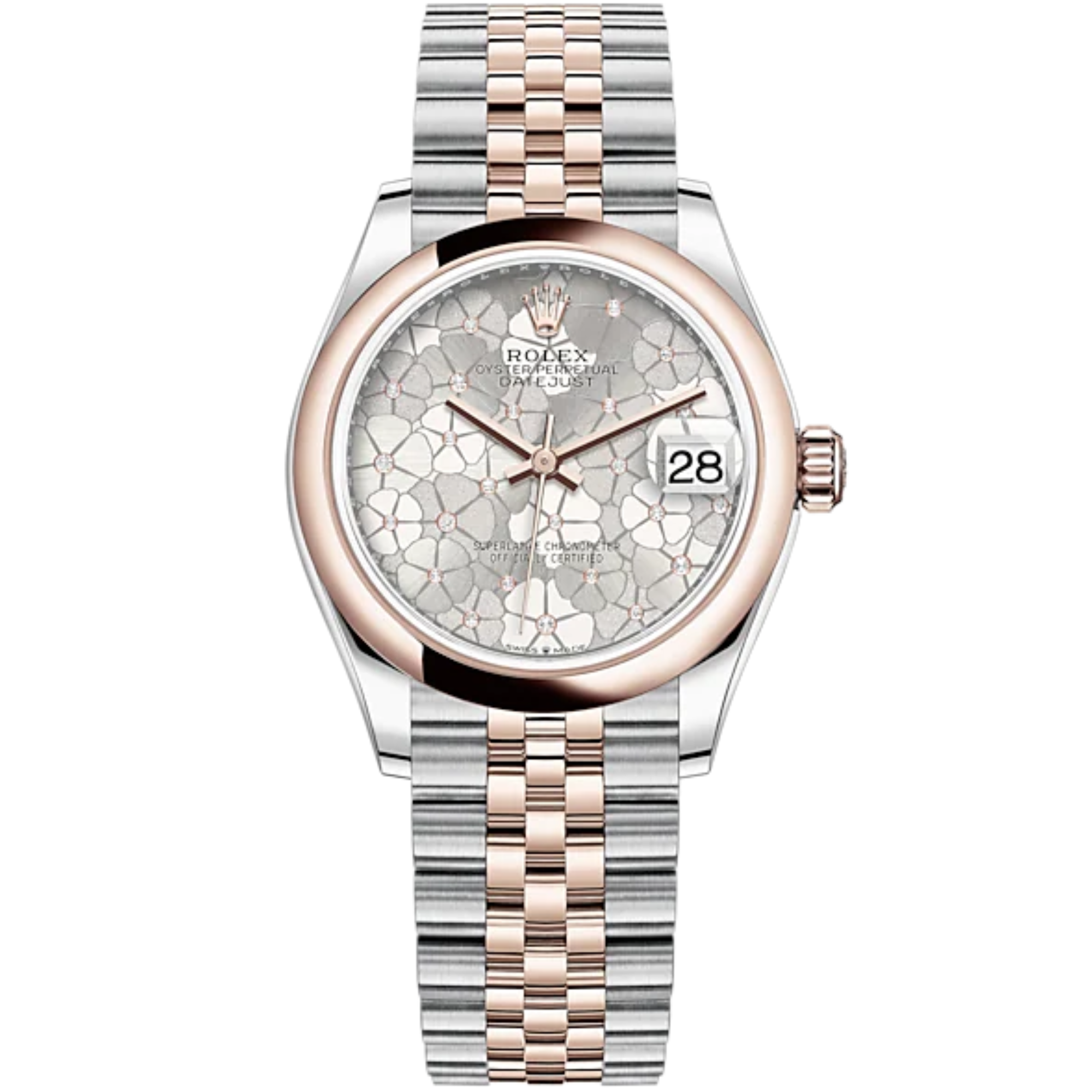 Datejust 31 31mm Jubilee Bracelet Oystersteel and Everose Gold with Silver Floral-Motif Diamond-Set Dial Everose Gold Bezel - Rolex