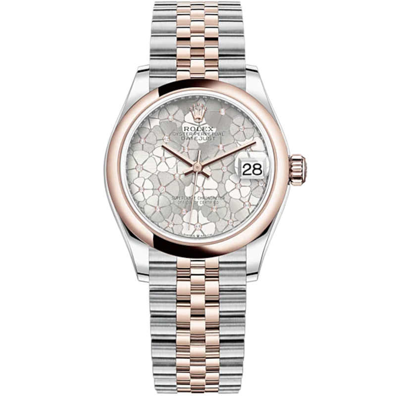 Datejust 31 31mm Jubilee Bracelet Oystersteel and Everose Gold with Silver Floral-Motif Diamond-Set Dial Everose Gold Bezel - Rolex