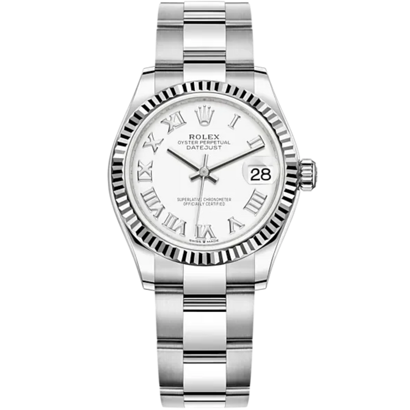 Datejust 31 31mm Oyster Bracelet Oystersteel and White Gold with White Dial Fluted Bezel - Rolex