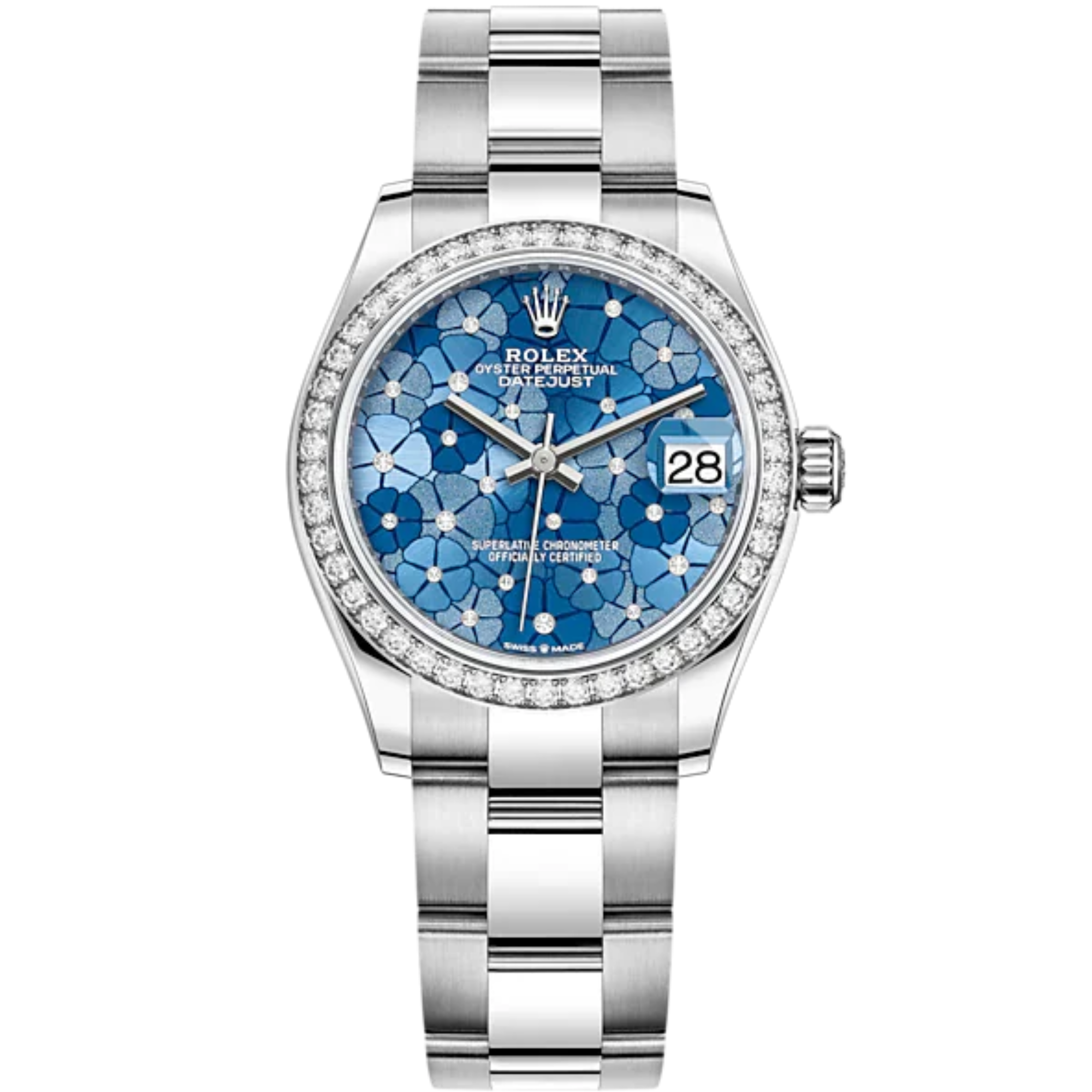Datejust 31 31mm Oyster Bracelet Oystersteel and White Gold with Blue Floral-Motif Diamond-Set Dial Diamond-Set Bezel - Rolex