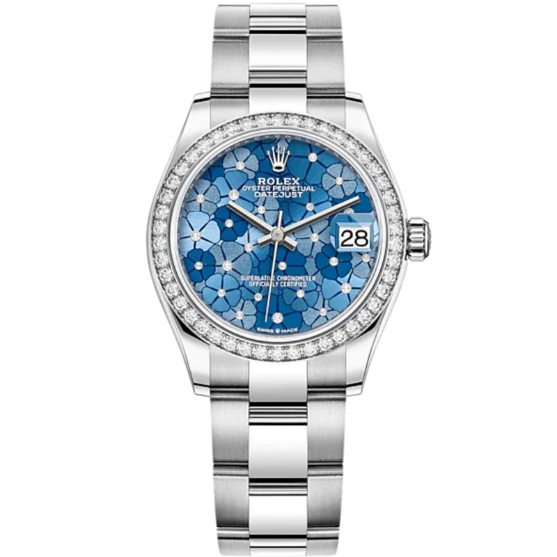 Datejust 31 31mm Oyster Bracelet Oystersteel and White Gold with Blue Floral-Motif Diamond-Set Dial Diamond-Set Bezel - Rolex
