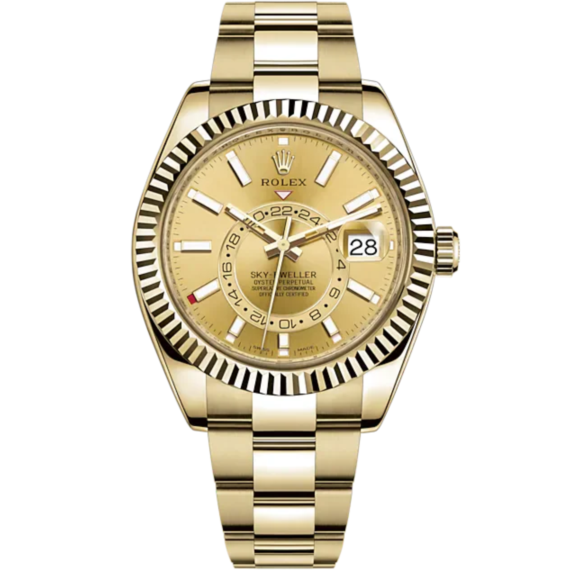 Sky-Dweller 42mm Oyster Bracelet and 18 CT Yellow Gold with Champagne-Colour Dial Fluted Bezel - Rolex