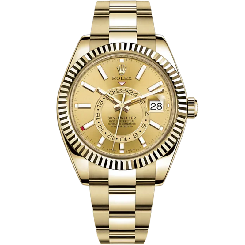 Sky-Dweller 42mm Oyster Bracelet and 18 CT Yellow Gold with Champagne-Colour Dial Fluted Bezel - Rolex