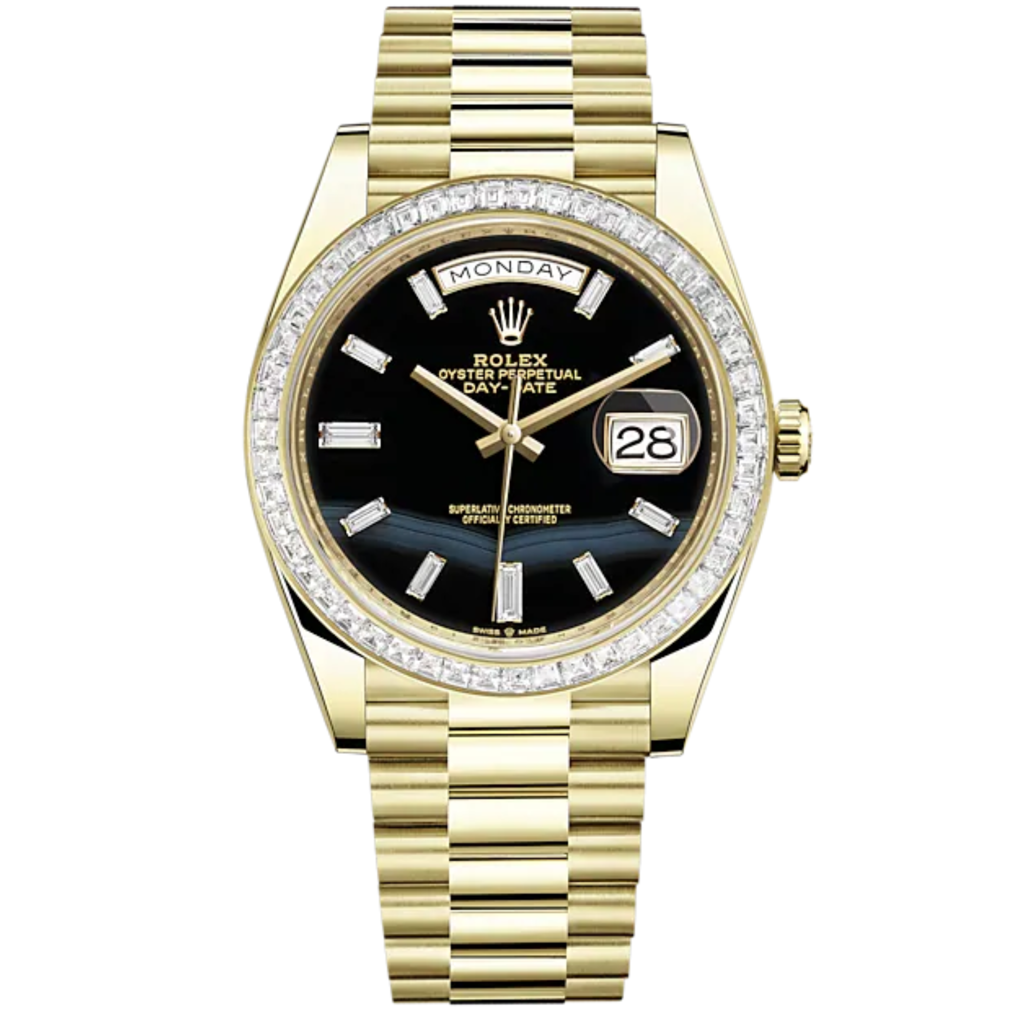 Day-Date 40 40mm President Bracelet and 18 KT Yellow Gold with Onyx Dial Diamond-Set Dial and Diamond-Set Bezel - Rolex
