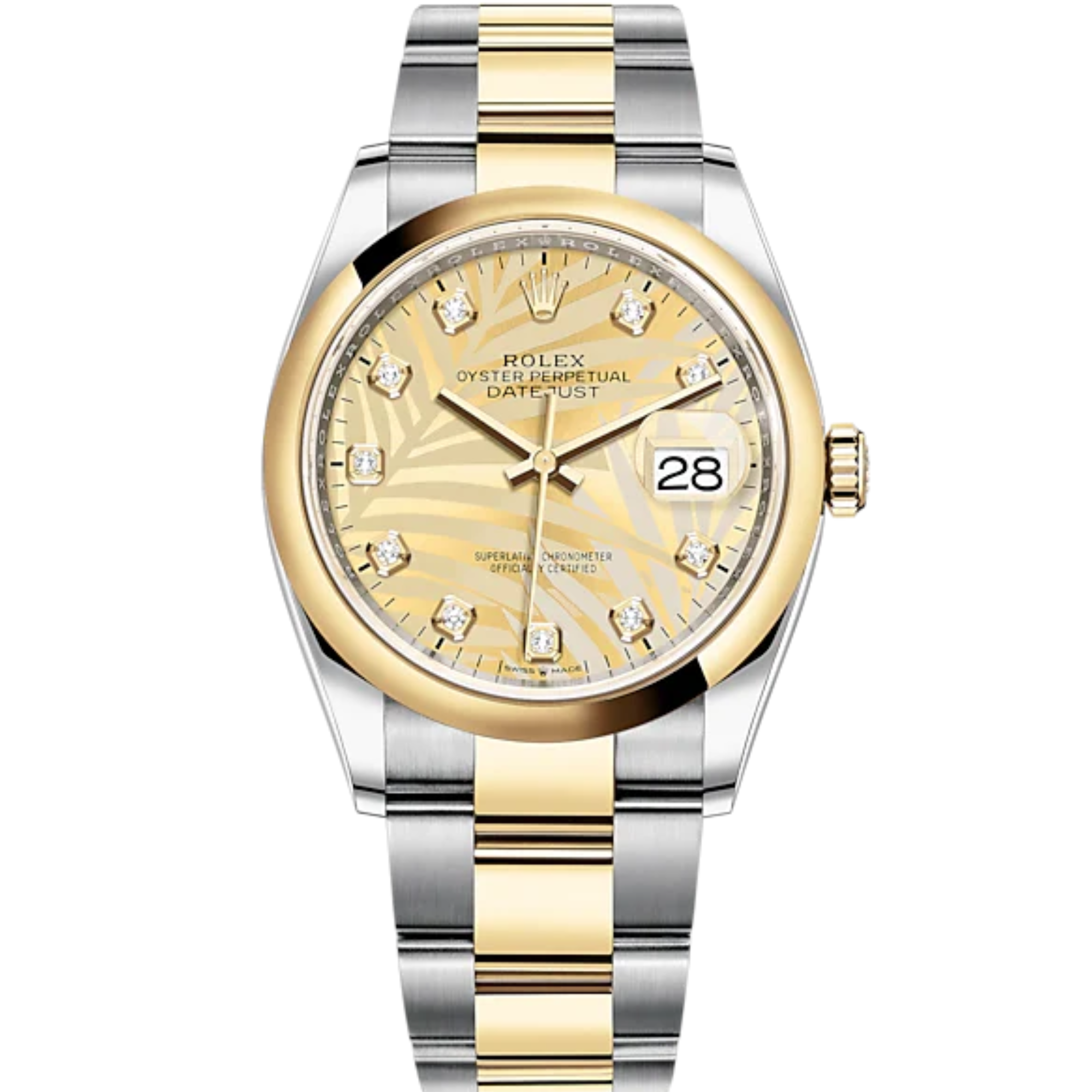 Datejust 36 36mm Oystersteel and Yellow Gold Oyster Bracelet Golden Palm-Motif Diamond-set Dial Domed Bezel - Rolex