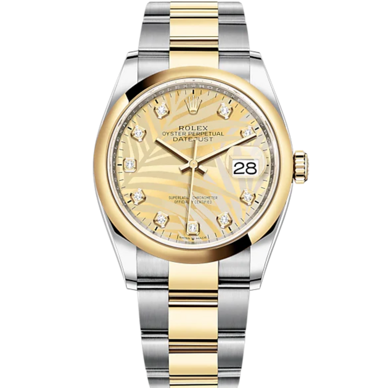 Datejust 36 36mm Oystersteel and Yellow Gold Oyster Bracelet Golden Palm-Motif Diamond-set Dial Domed Bezel - Rolex