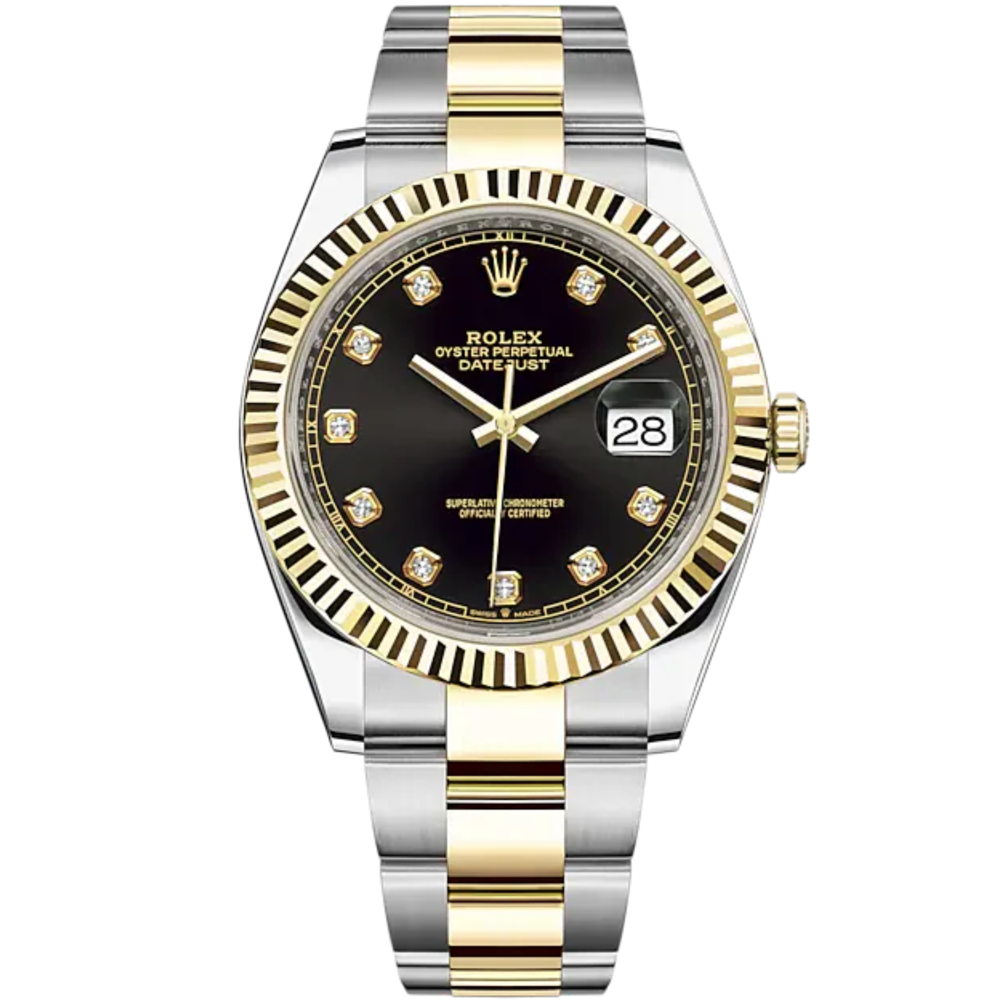 Datejust 41 41mm Oyster Bracelet Oystersteel and Yellow Gold with Bright Black Diamond-Set Dial Fluted Bezel - Rolex