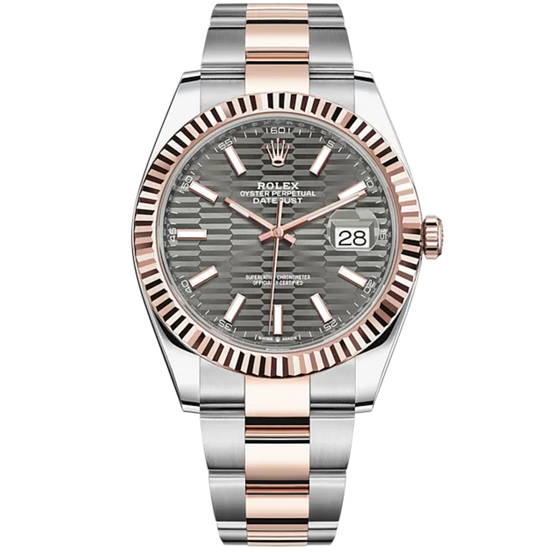 Datejust 41 41mm Oyster Bracelet Oystersteel and Everose Gold with Slate Fluted-Motif Dial Fluted Bezel - Rolex
