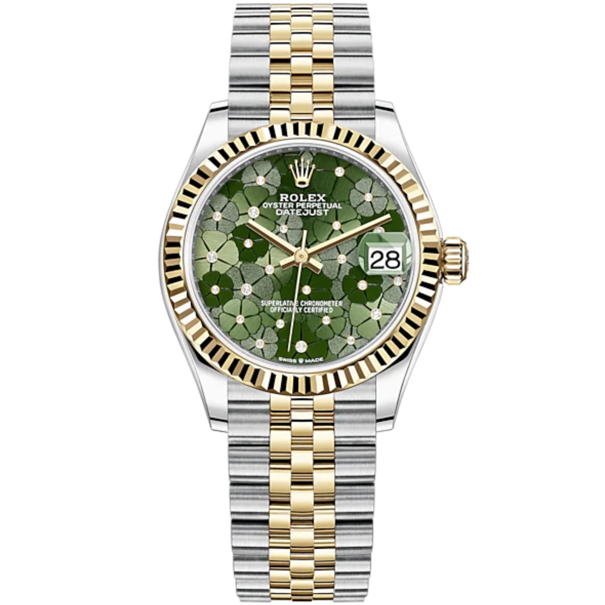 Datejust 31 31mm Jubilee Bracelet Oystersteel and Yellow Gold with Olive-Green Floral-Motif Diamond-Set Dial Fluted Bezel - Rolex