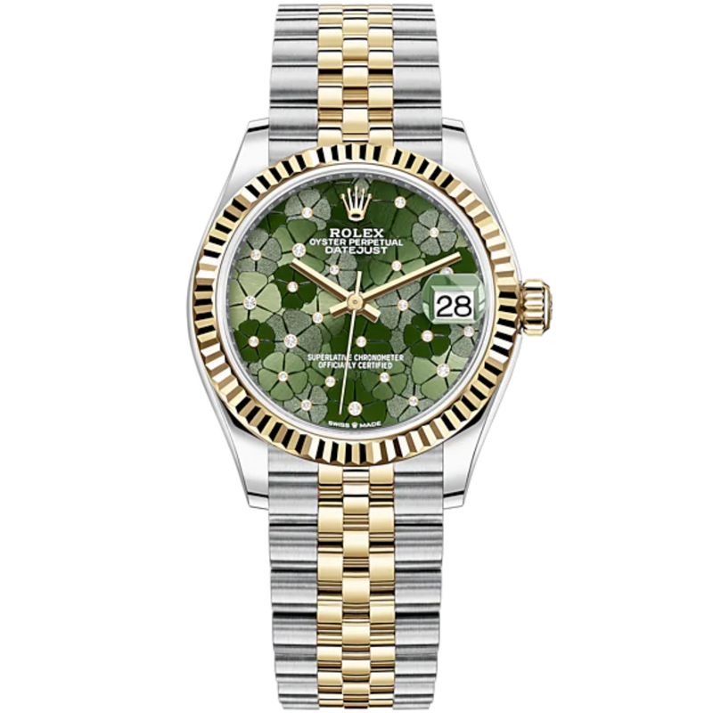 Datejust 31 31mm Jubilee Bracelet Oystersteel and Yellow Gold with Olive-Green Floral-Motif Diamond-Set Dial Fluted Bezel - Rolex