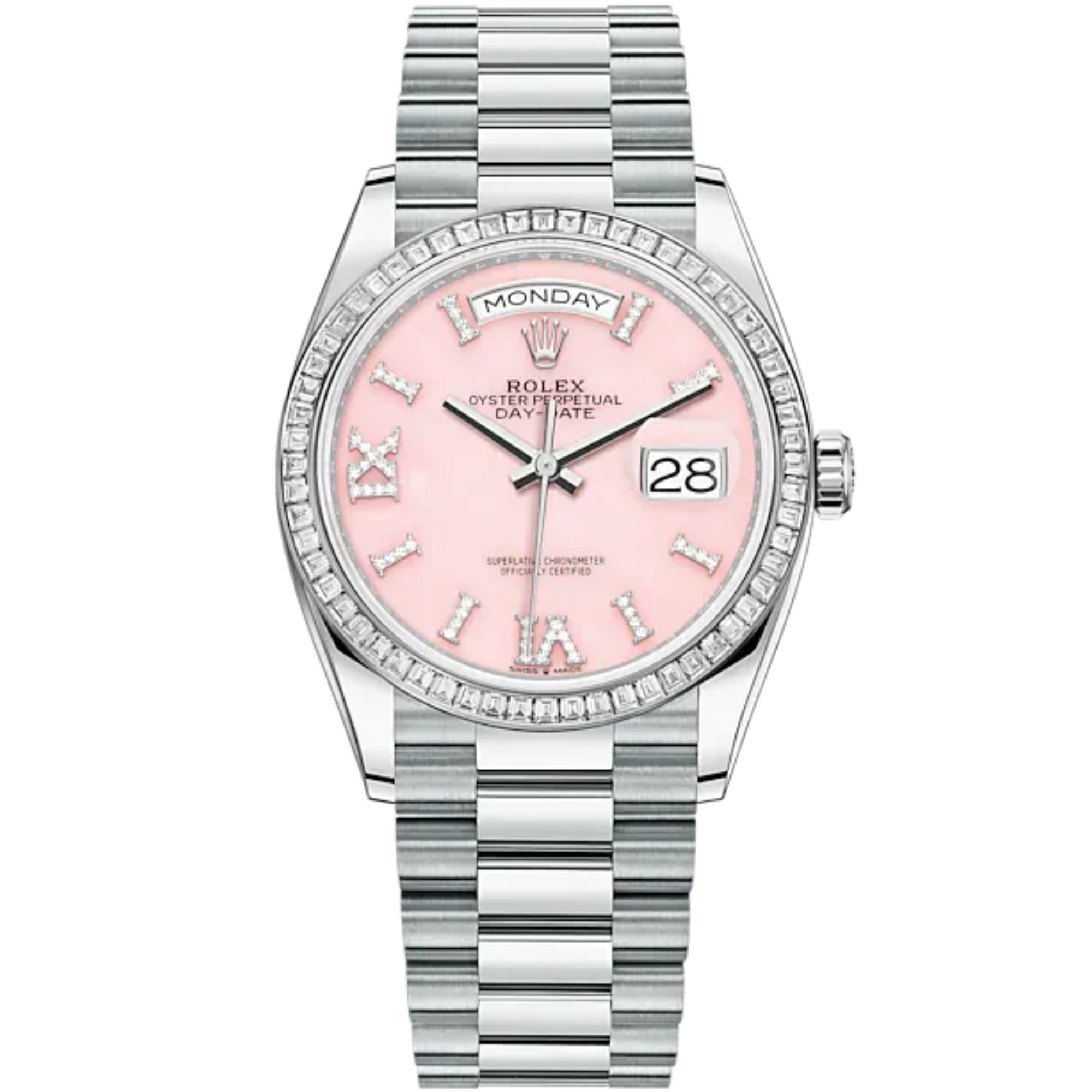 Day-Date 36 36mm President Bracelet and Platinum with Pink Opal Dial Diamond-Set Dial Diamond-Set Bezel - Rolex