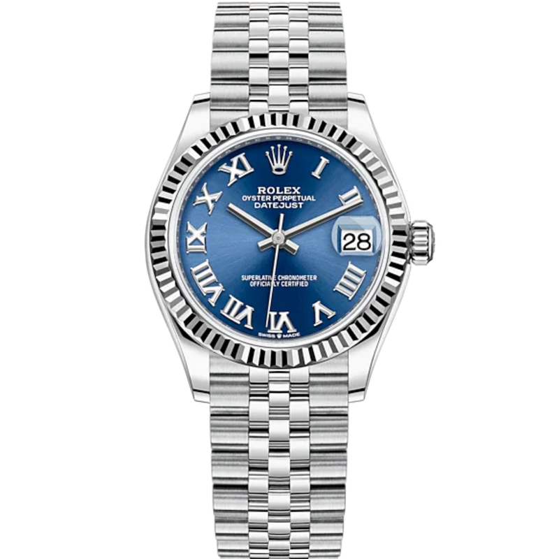 Datejust 31 31mm Jubilee Bracelet Oystersteel and White Gold with Bright Blue Dial Fluted Bezel - Rolex