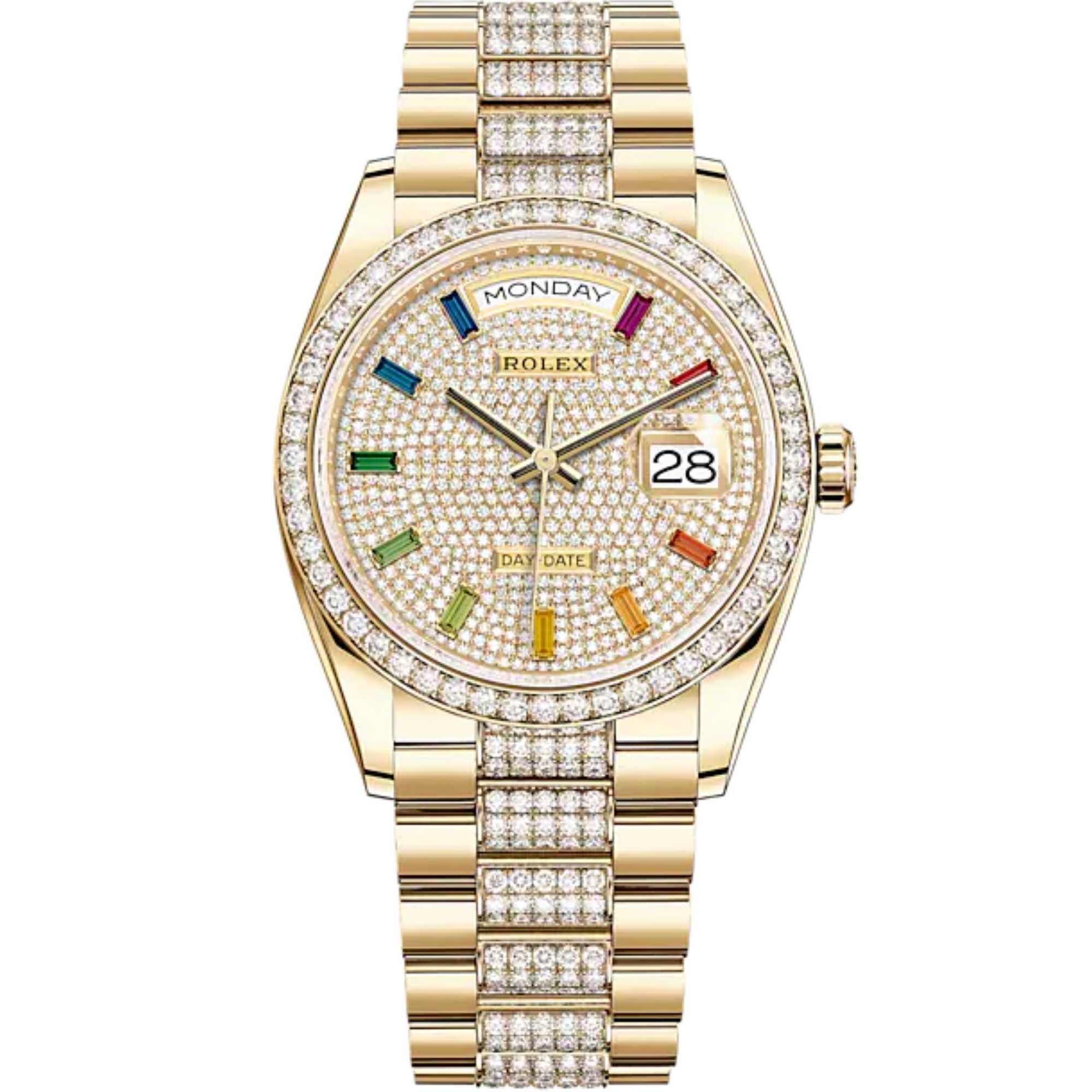 Day-Date 36 36mm Diamond-Set President Bracelet and 18 KT Yellow Gold with Diamond-Paved Dial Diamond-Set Bezel - Rolex