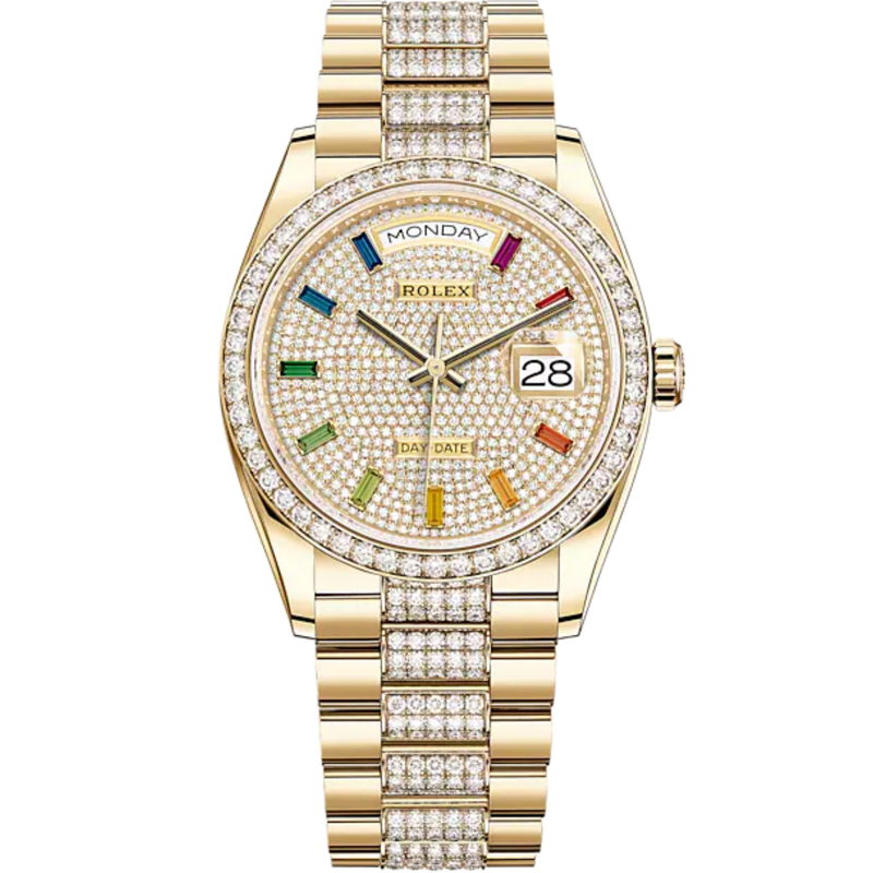 Day-Date 36 36mm Diamond-Set President Bracelet and 18 KT Yellow Gold with Diamond-Paved Dial Diamond-Set Bezel - Rolex