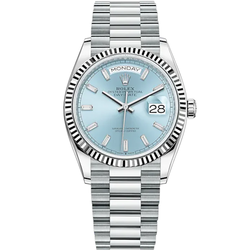 Day-Date 36 36mm President Bracelet and Platinum with Ice-Blue Dial Diamond-Set Bezel Fluted Bezel - Rolex