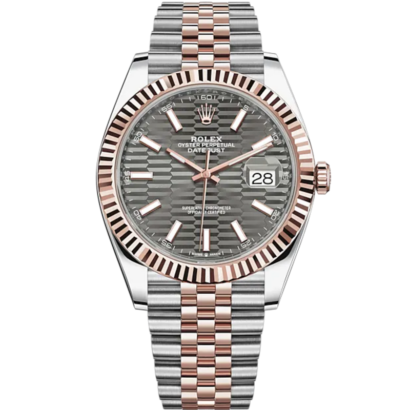 Datejust 41 41mm Jubilee Bracelet Oystersteel and Everose Gold with Slate Fluted-Motif Dial Fluted Bezel - Rolex