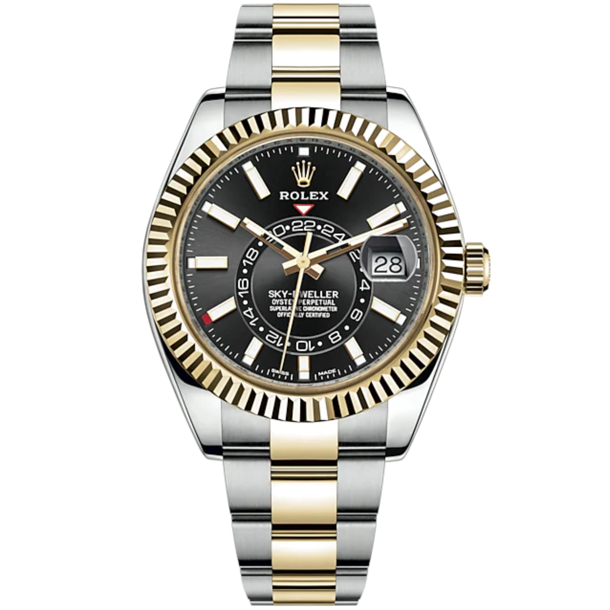 Sky-Dweller 42mm Oyster Bracelet Oystersteel and Yellow Gold with Bright Black Dial Fluted Bezel - Rolex