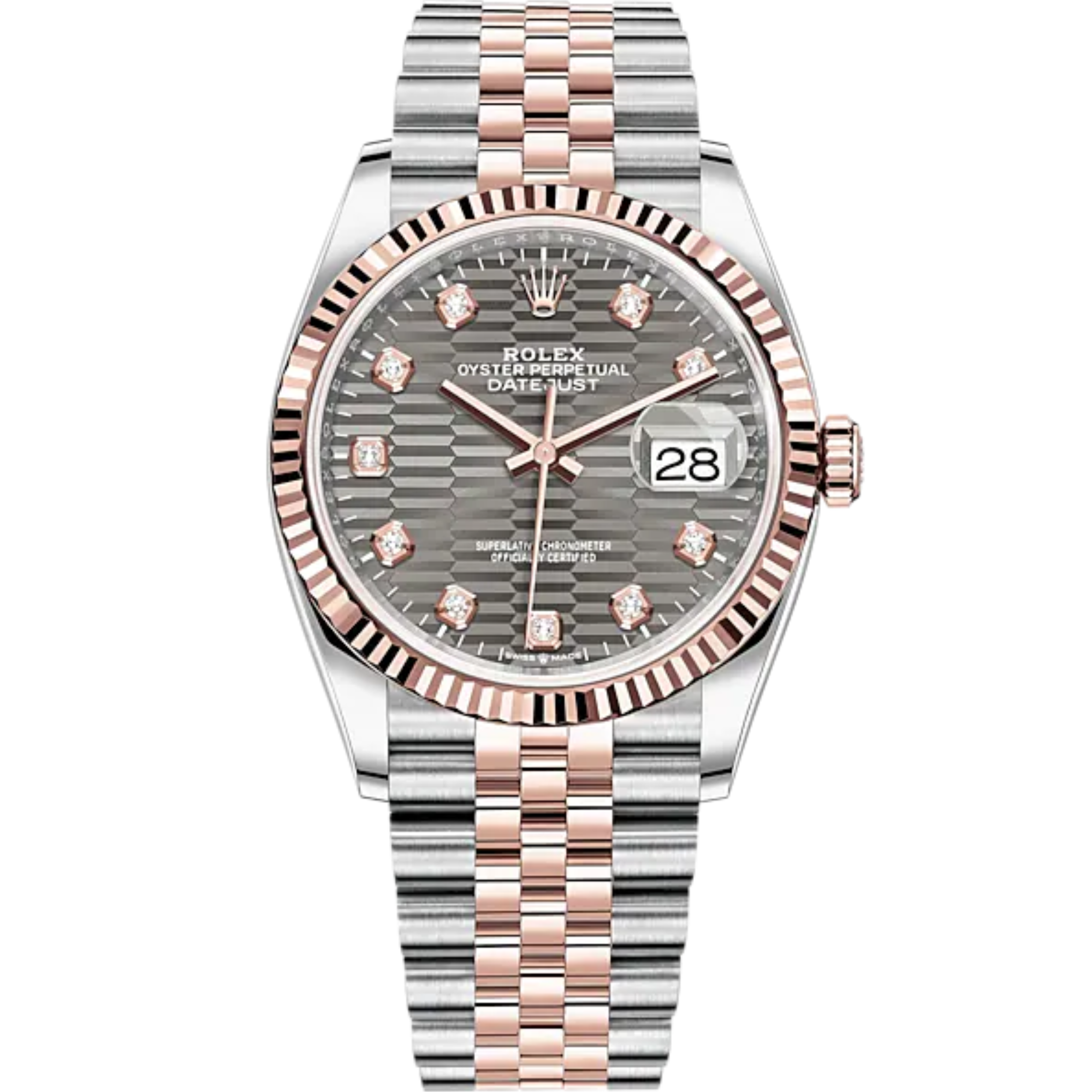Datejust 36 36mm Oystersteel and Everose Gold Jubilee Bracelet Slate Fluted-Motif Diamond-set Dial Fluted Bezel - Rolex