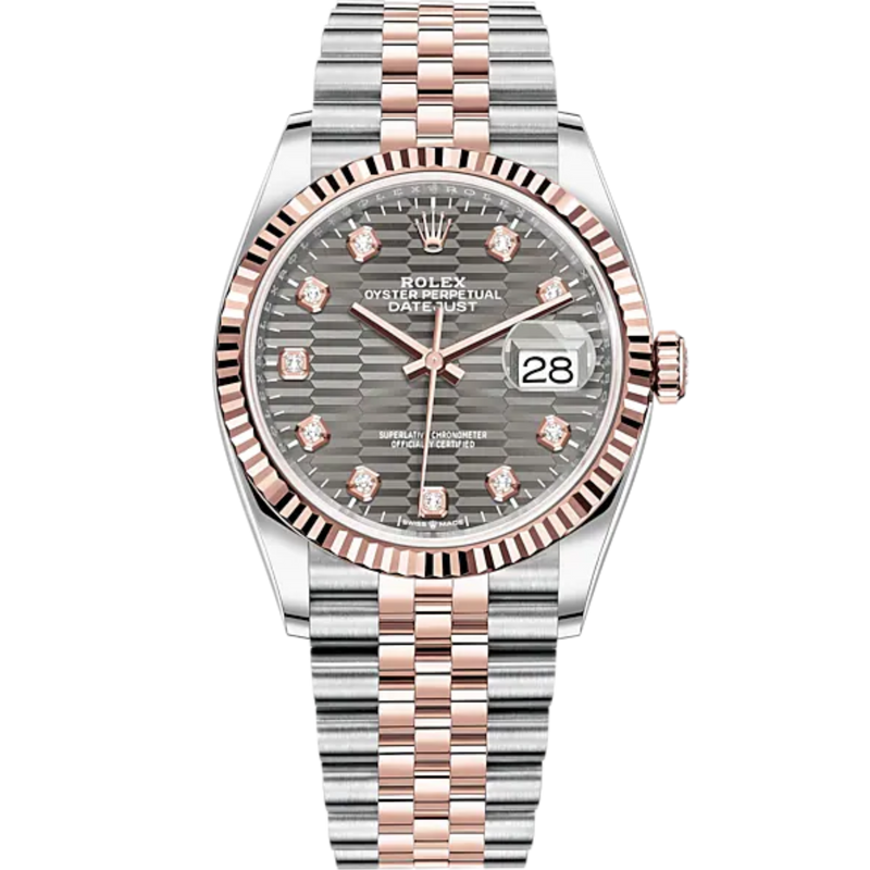 Datejust 36 36mm Oystersteel and Everose Gold Jubilee Bracelet Slate Fluted-Motif Diamond-set Dial Fluted Bezel - Rolex