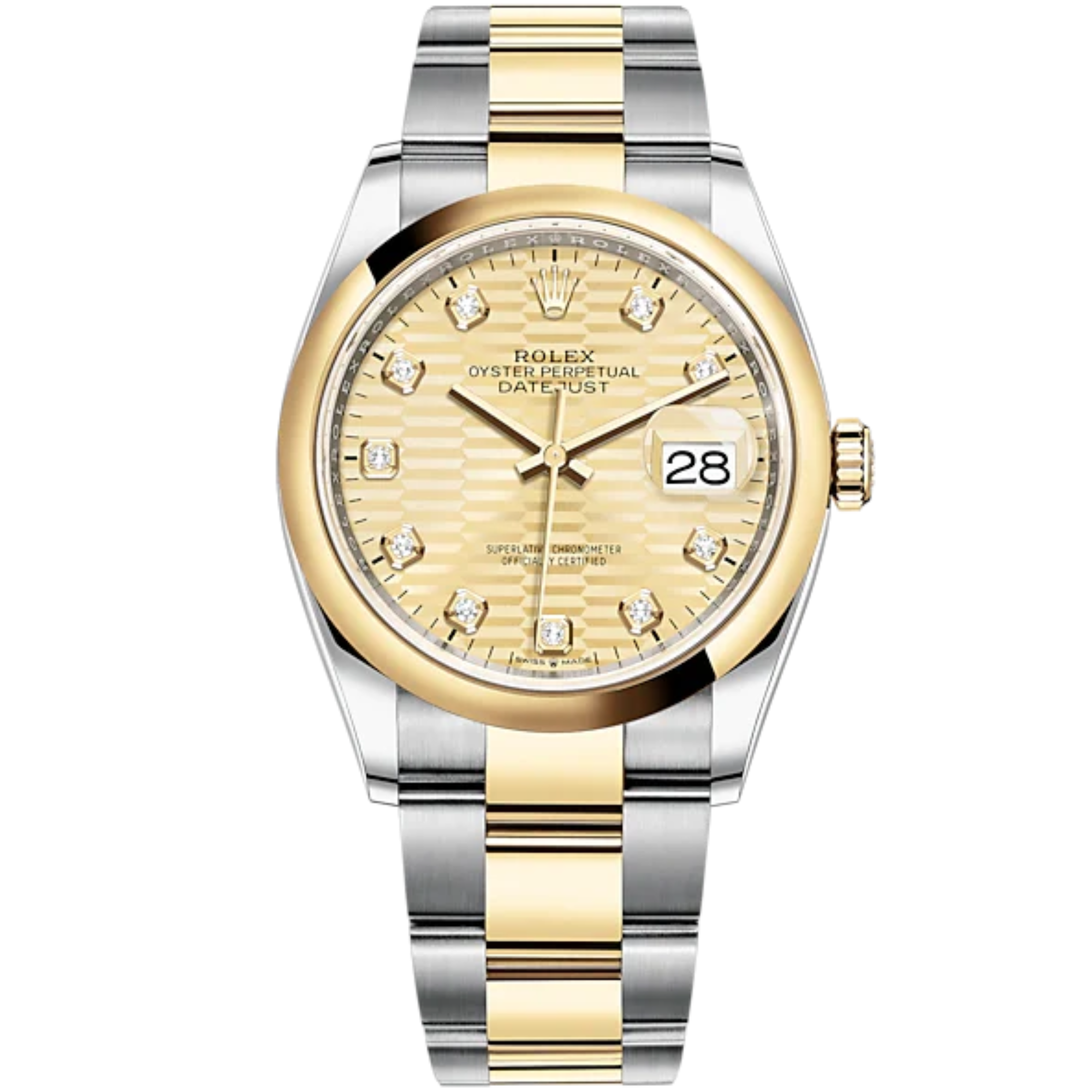 Datejust 36 36mm Oystersteel and Yellow Gold Oyster Bracelet Golden Fluted-Motif Diamond-set Dial Domed Bezel - Rolex