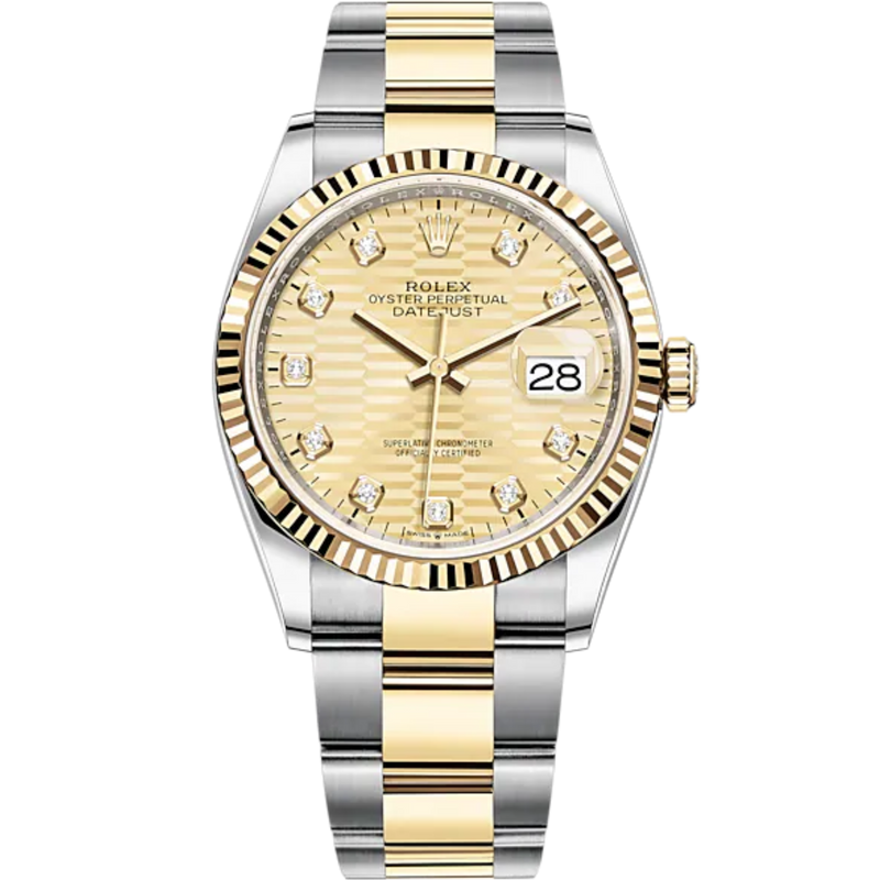 Datejust 36 36mm Oystersteel and Yellow Gold Oyster Bracelet Golden Fluted-Motif Diamond-set Dial Fluted Bezel - Rolex