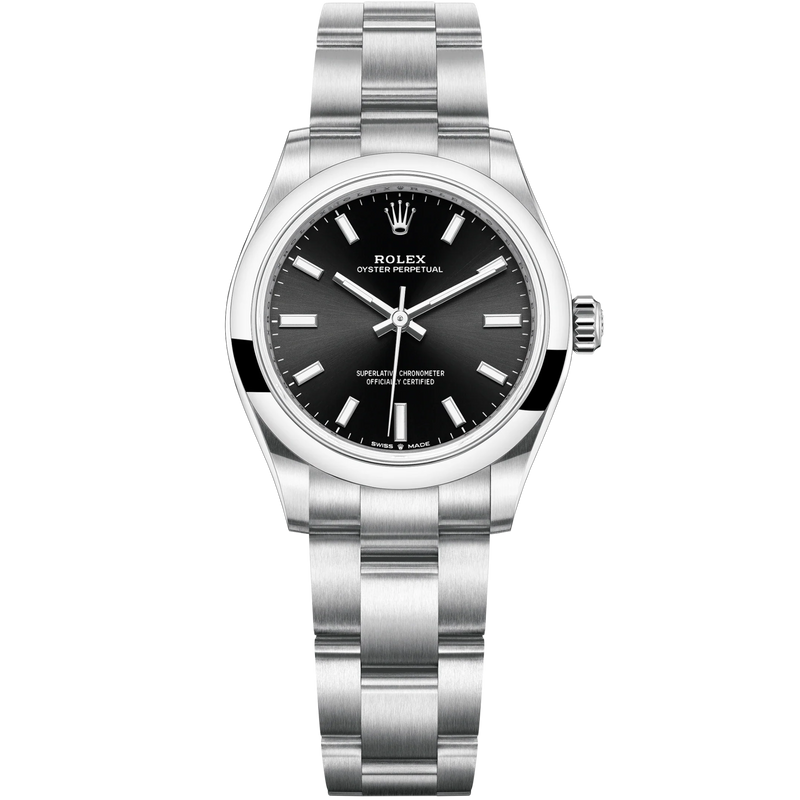 Oyster Perpetual 31 31MM Oyster Bracelet Bright Black Dial Domed Bezel - Rolex