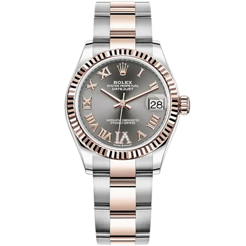 Datejust 31 31mm Oyster Bracelet Oystersteel and Everose Gold with Slate Diamond-Set Dial Fluted Bezel - Rolex