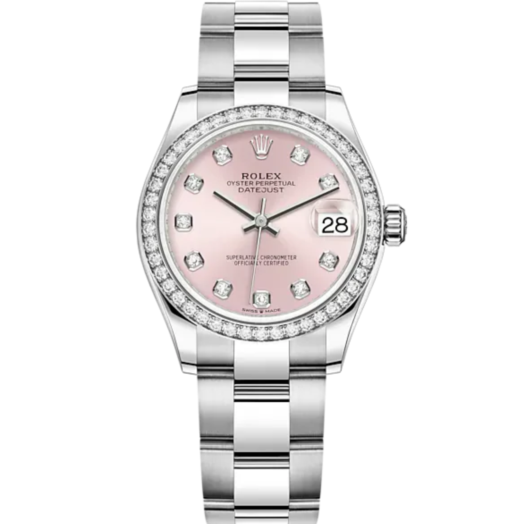 Datejust 31 31mm Oyster Bracelet Oystersteel and White Gold with Pink Diamond-Set Dial Diamond-Set Bezel - Rolex