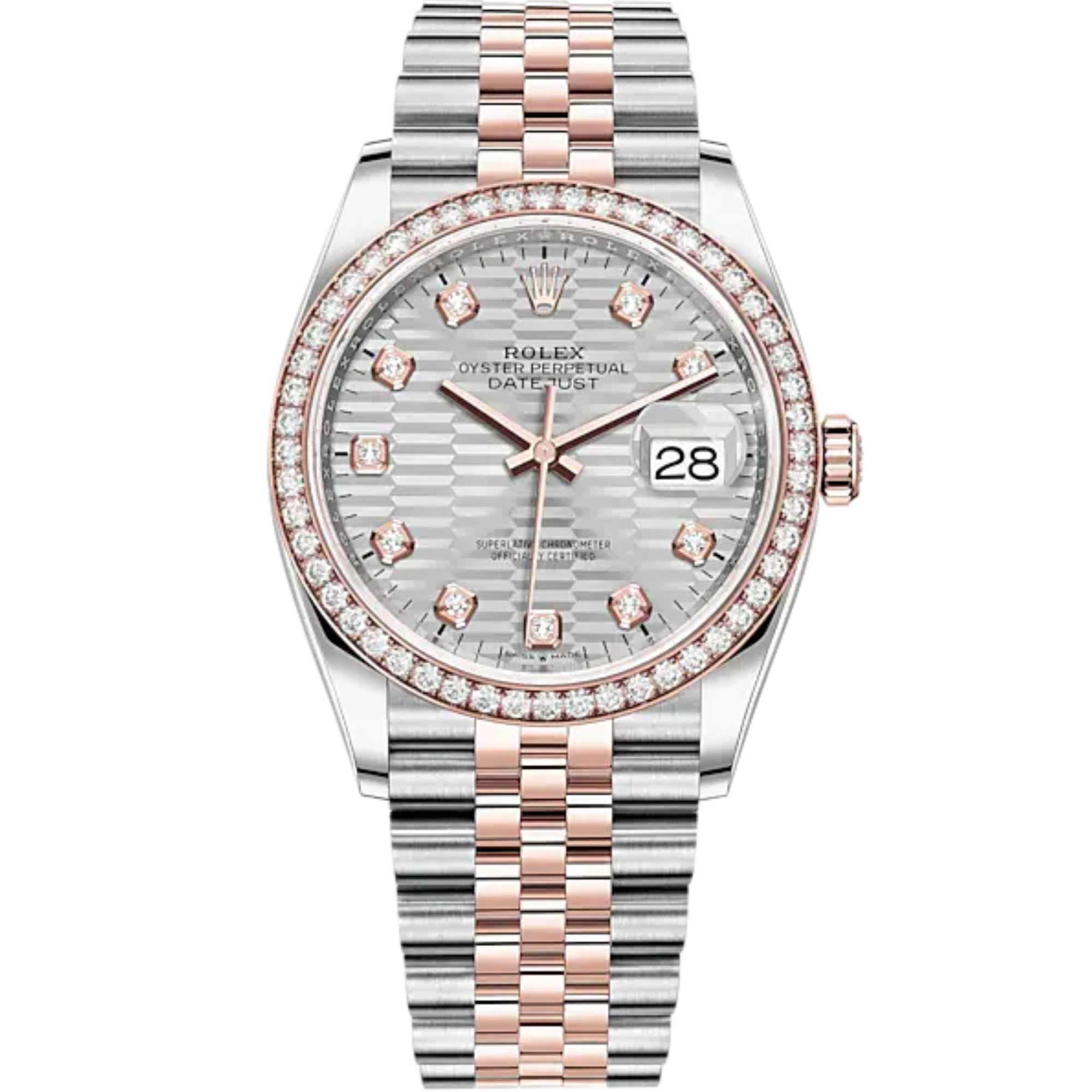 Datejust 36 36mm Oystersteel and Everose Gold Jubilee Bracelet Silver Fluted-Motif Diamond-set Dial Diamond-set Bezel - Rolex