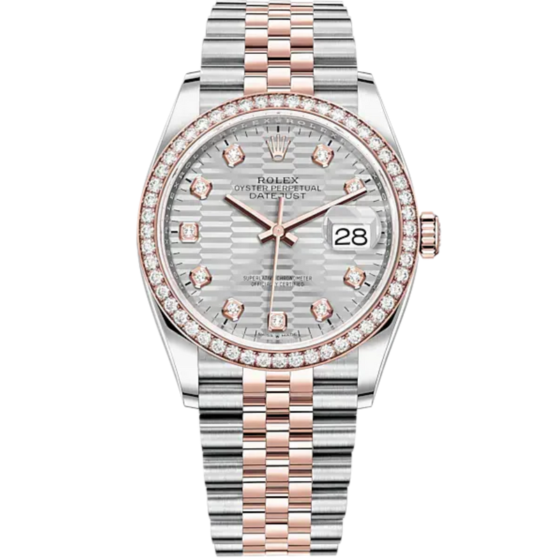 Datejust 36 36mm Oystersteel and Everose Gold Jubilee Bracelet Silver Fluted-Motif Diamond-set Dial Diamond-set Bezel - Rolex