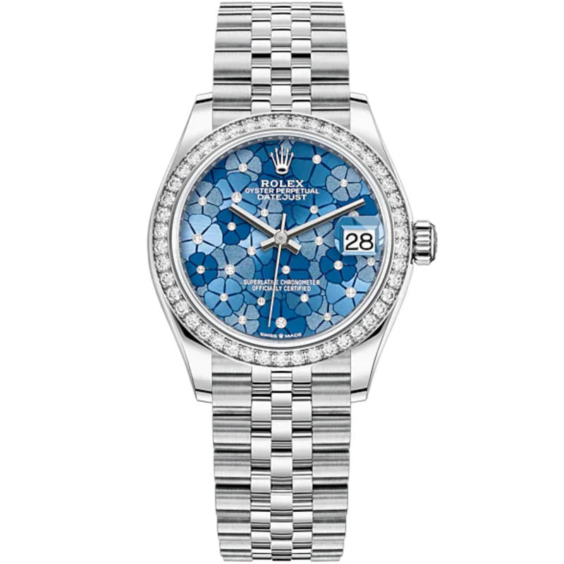 Datejust 31 31mm Jubilee Bracelet Oystersteel and White Gold with Blue Floral-Motif Diamond-Set Dial Diamond-Set Bezel - Rolex