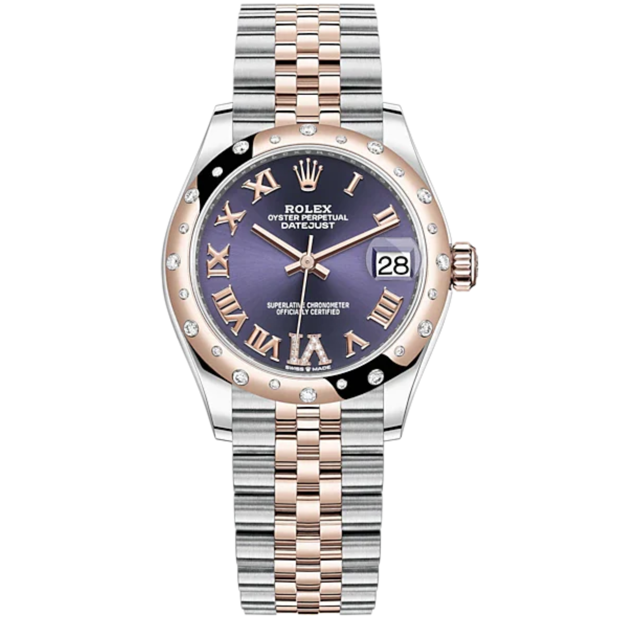Datejust 31 31mm Jubilee Bracelet Oystersteel and Everose Gold with Aubergine Diamond-Set Dial Diamond-Set Bezel - Rolex