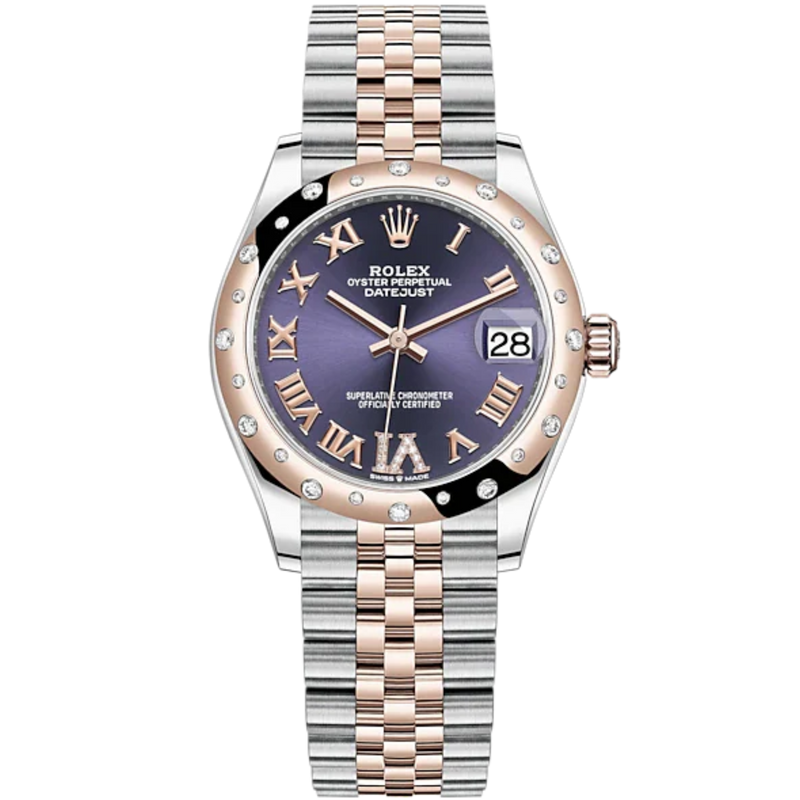 Datejust 31 31mm Jubilee Bracelet Oystersteel and Everose Gold with Aubergine Diamond-Set Dial Diamond-Set Bezel - Rolex