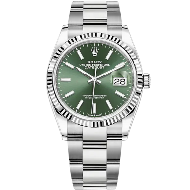 Rolex Datejust Ref. 126234 36mm White Gold Oyster Bracelet Green Dial Fluted Bezel - Rolex