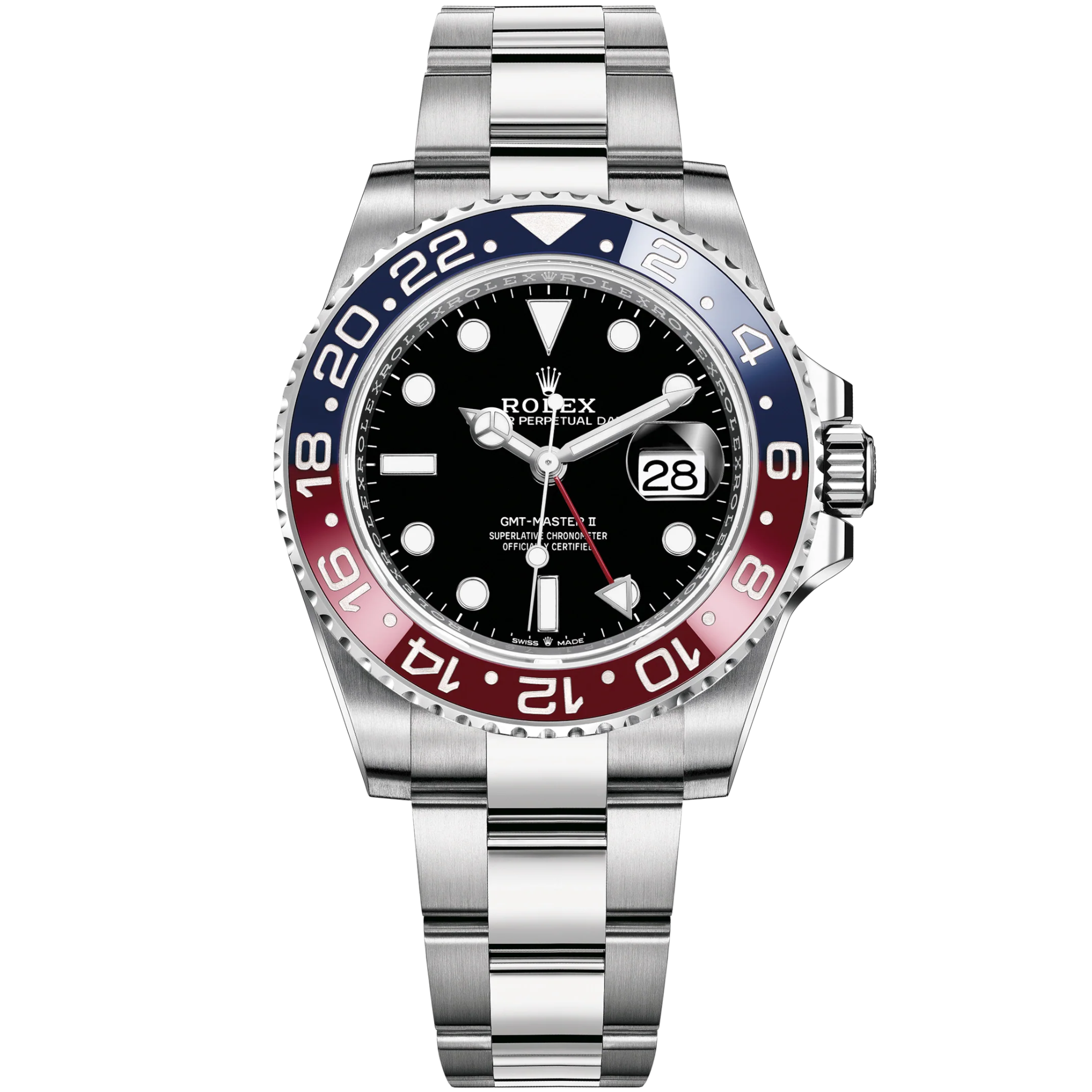 GMT-Master II 40mm Oyster Bracelet Oystersteel with Black Dial Blue & Red 24-Hour Rotatable Bezel - Rolex