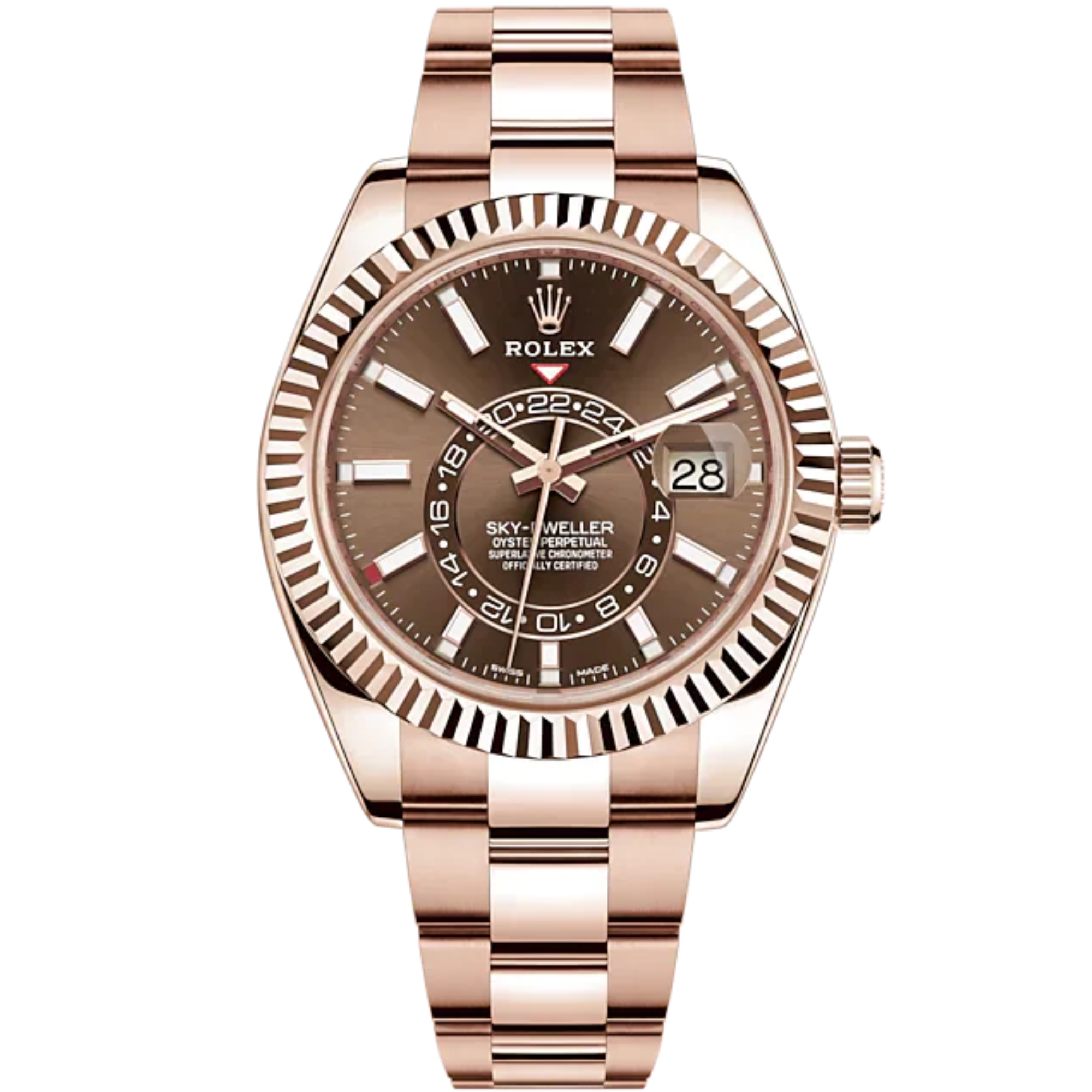 Sky-Dweller 42mm Oyster Bracelet and 18 CT Everose Gold with Chocolate Dial Fluted Bezel - Rolex